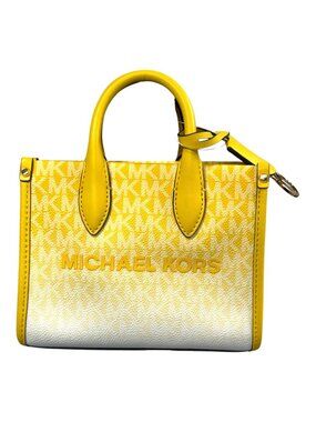 Michael Kors Mirella Small Shopper Crossbody Tote Bag Golden Yellow Logo Ombre
